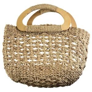 White Stag Woven Handbag Wooden Handles